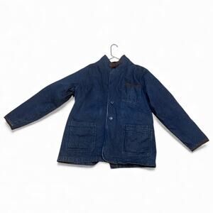 VTG Scandia Woods Denim Chore Jacket w/ Suede Trim Elbow Patches Large Button Up